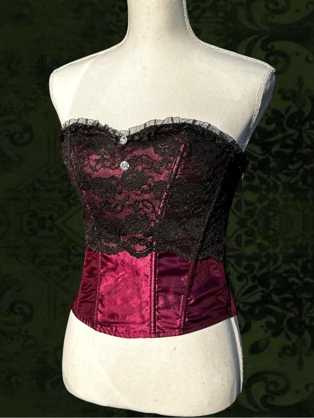 Women's Burgundy Lace Bustier Corset Top - Unbranded